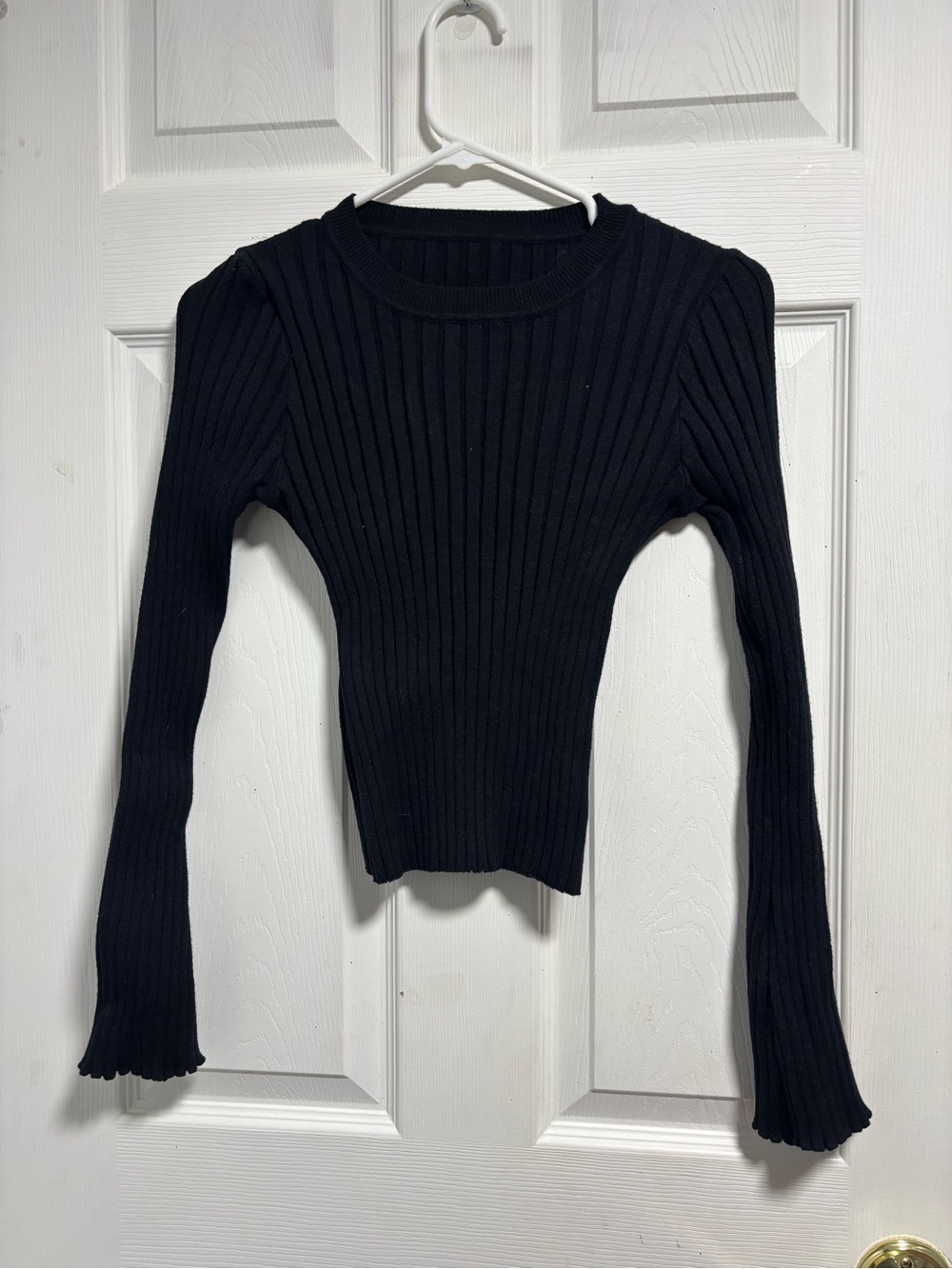 HALARA Black Ribbed Long Sleeve Crewneck Pullover